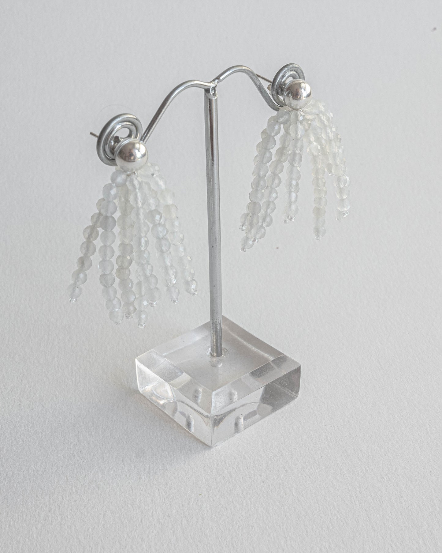 White moonstone bridal earrings featuring natural moonstone gemstones with silver hooks, 5 cm in length, offering timeless elegance for special occasions.