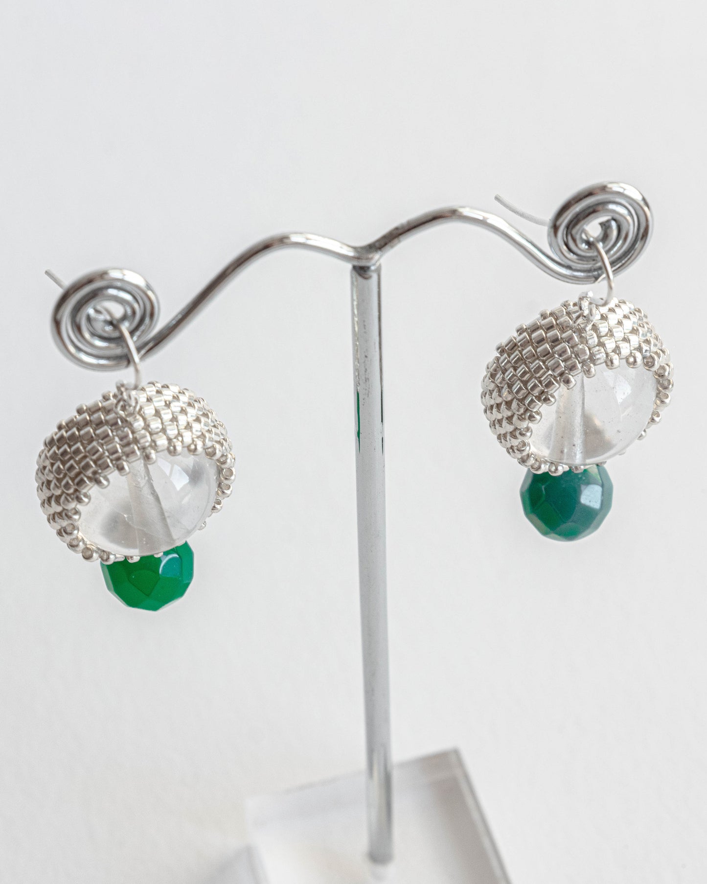 Clear Quartz and Green Agate Earring