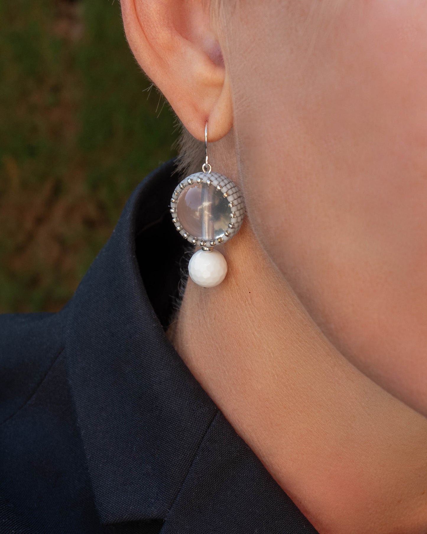 Clear Quartz and White Coral Earring