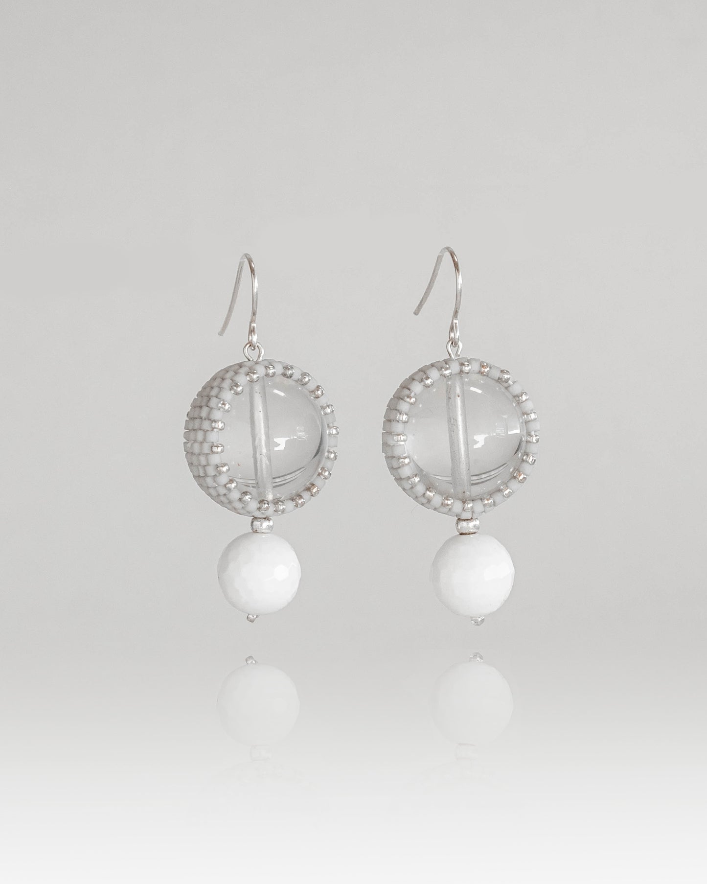 Clear Quartz and White Coral Earring