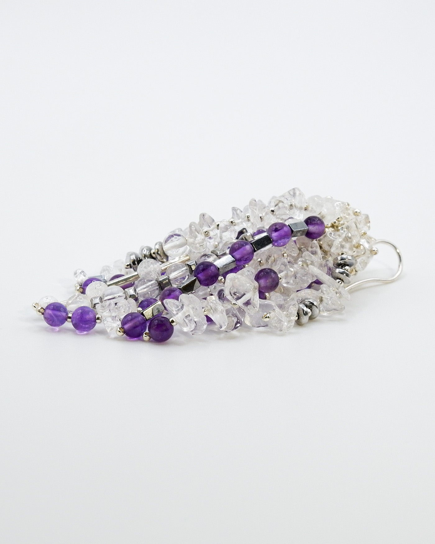 Boho Chic Fringe Earrings – Amethyst, Hematite, and Quartz