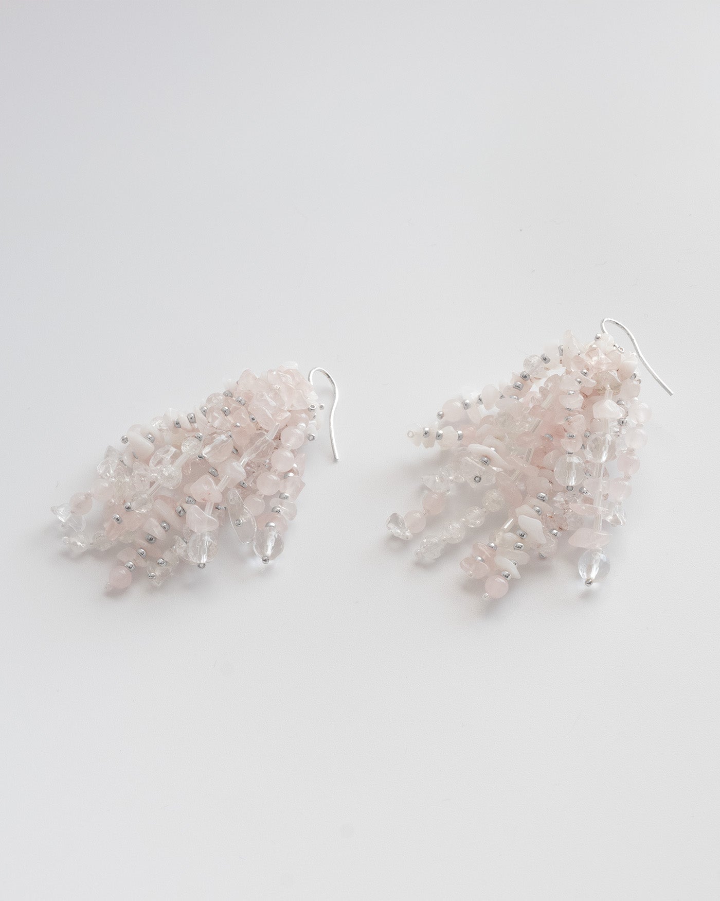 Fringe Earrings with Pink and Milky Quartz