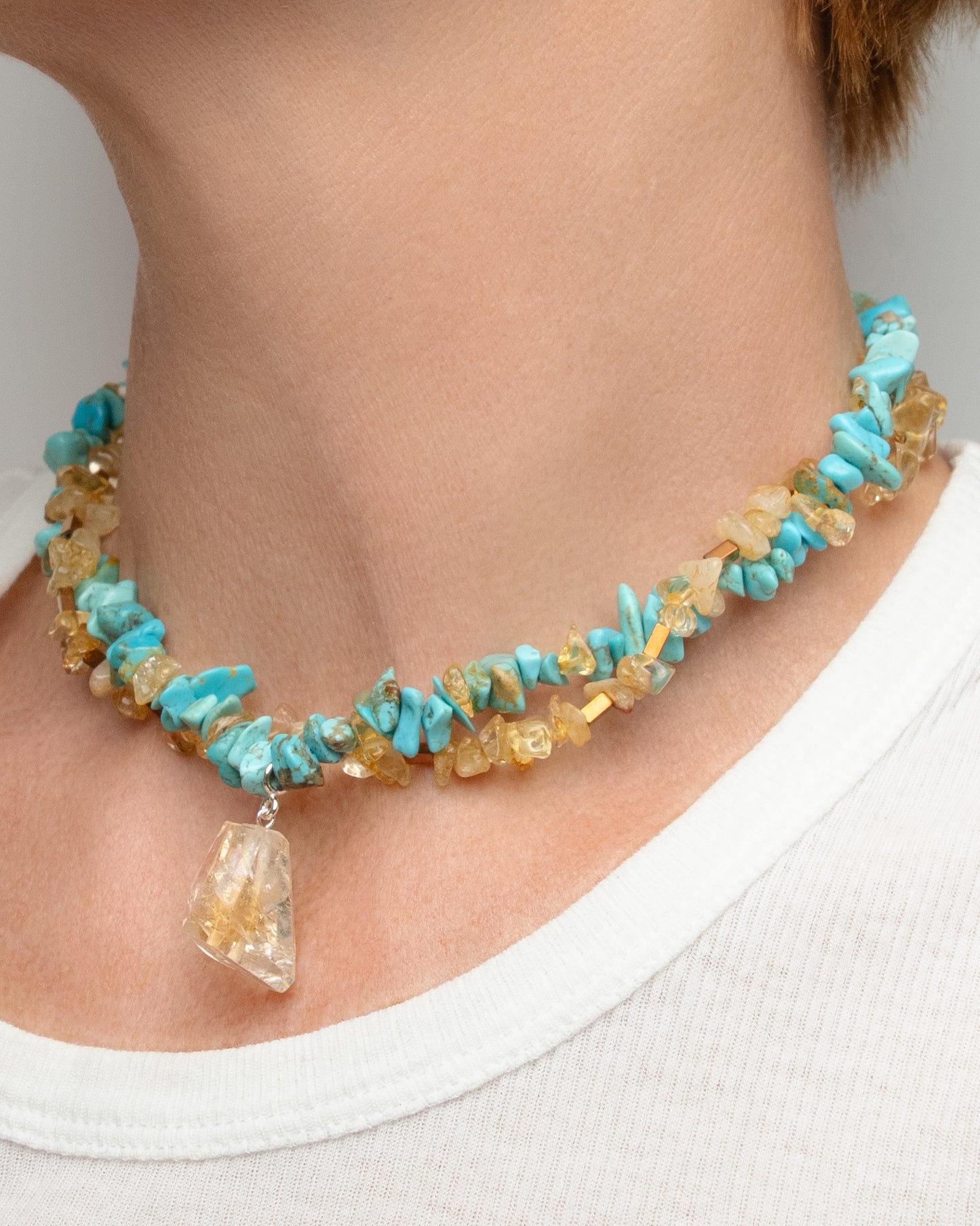 Turquoise, Citrine, Hematite Layered Necklace