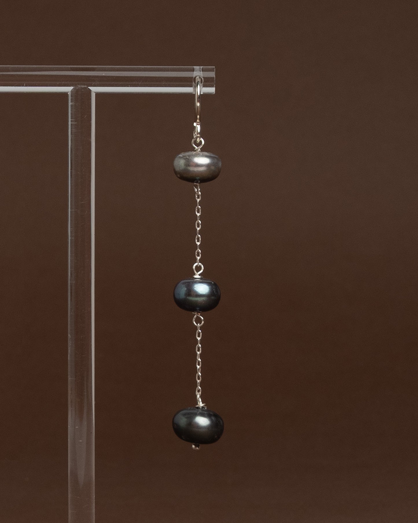 Sterling silver black pearl drop earrings with baroque freshwater pearls. Long handmade statement earrings