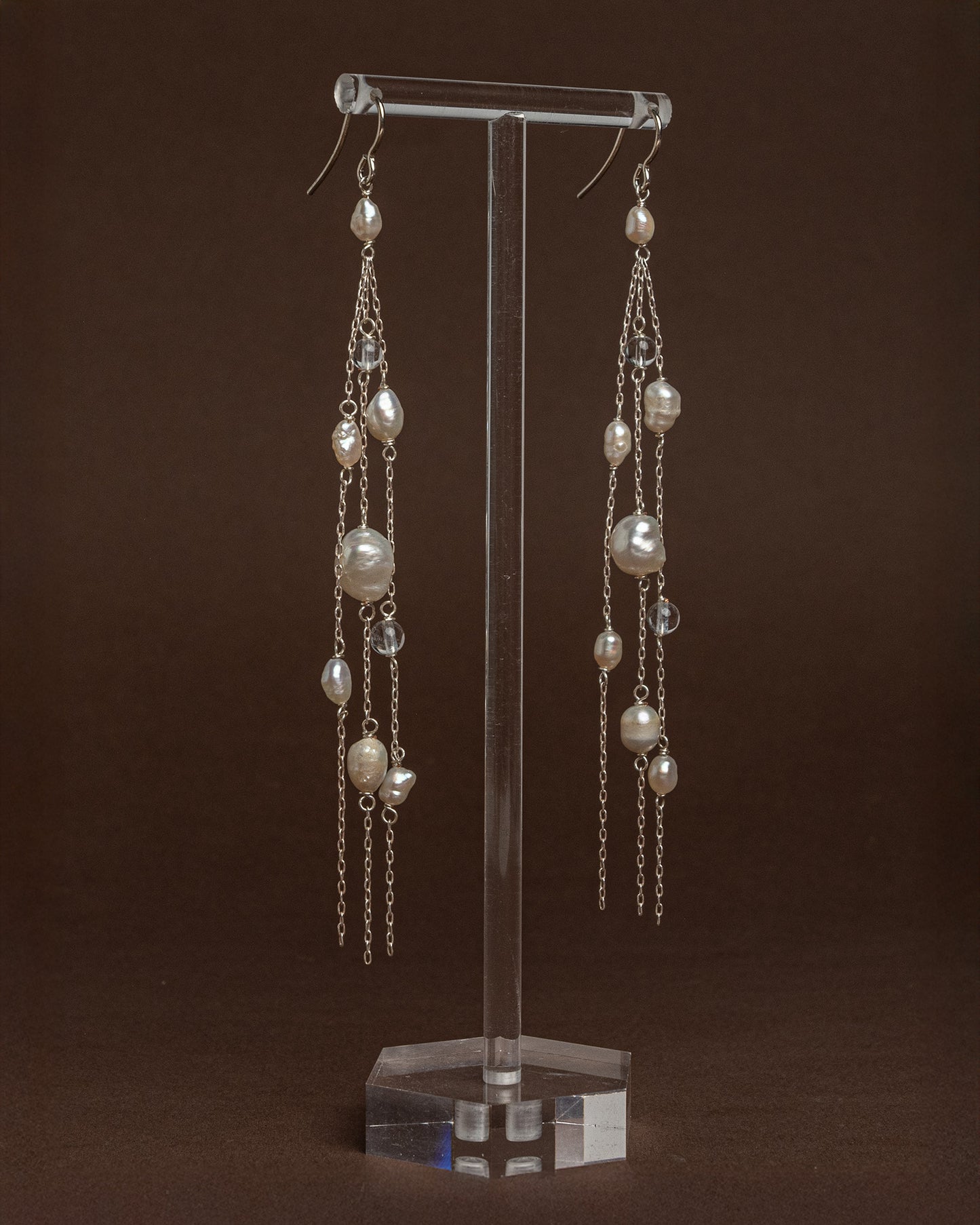 Pendientes con Borla de Perlas y Cuarzo