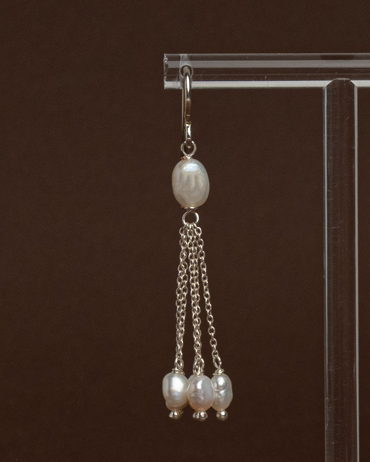 Baroque pearl drop earrings with sterling silver chains. Handmade modern bridal jewelry, perfect for weddings or minimalist statement looks.