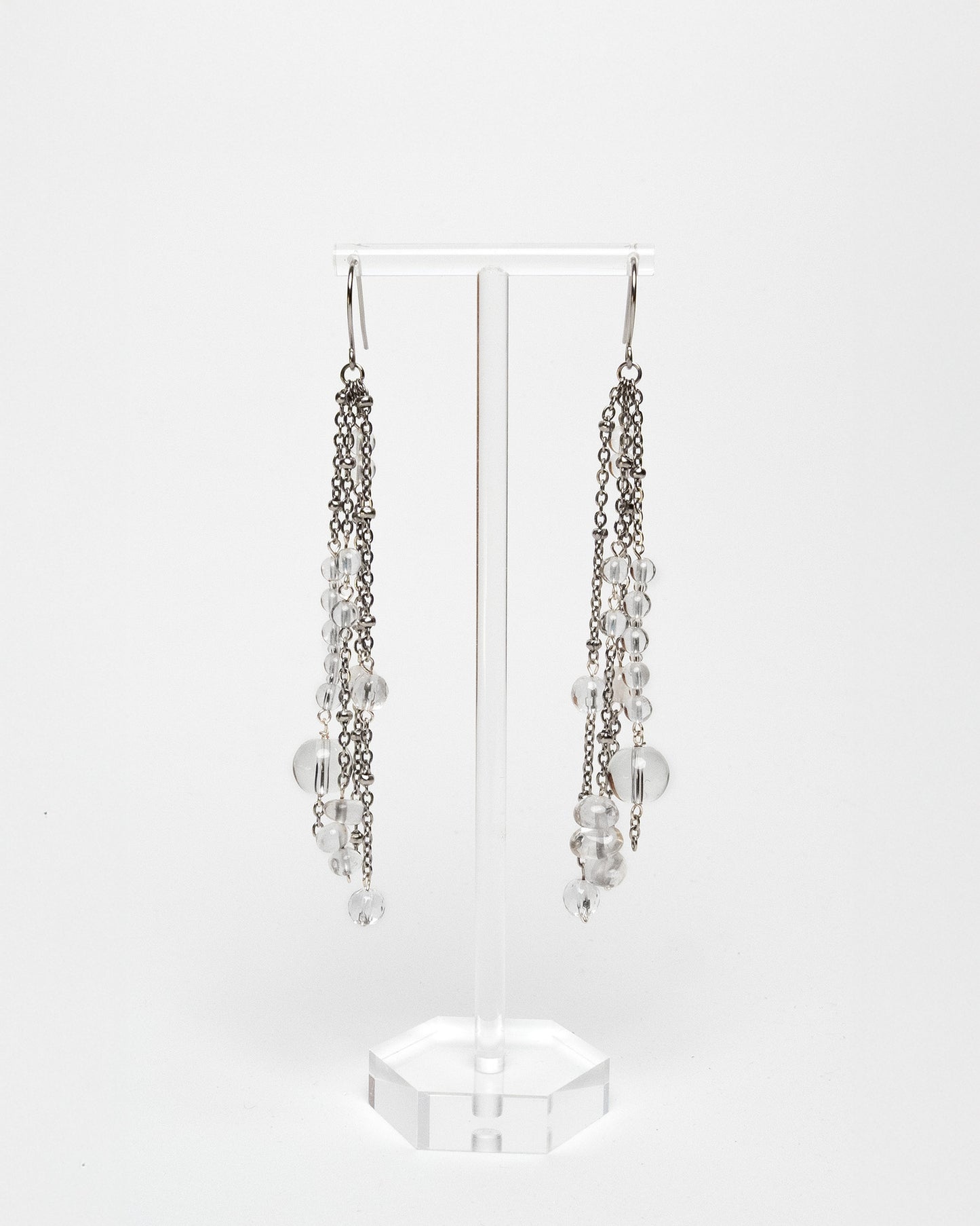 Quartz and Stainless Steel Fringe Earrings