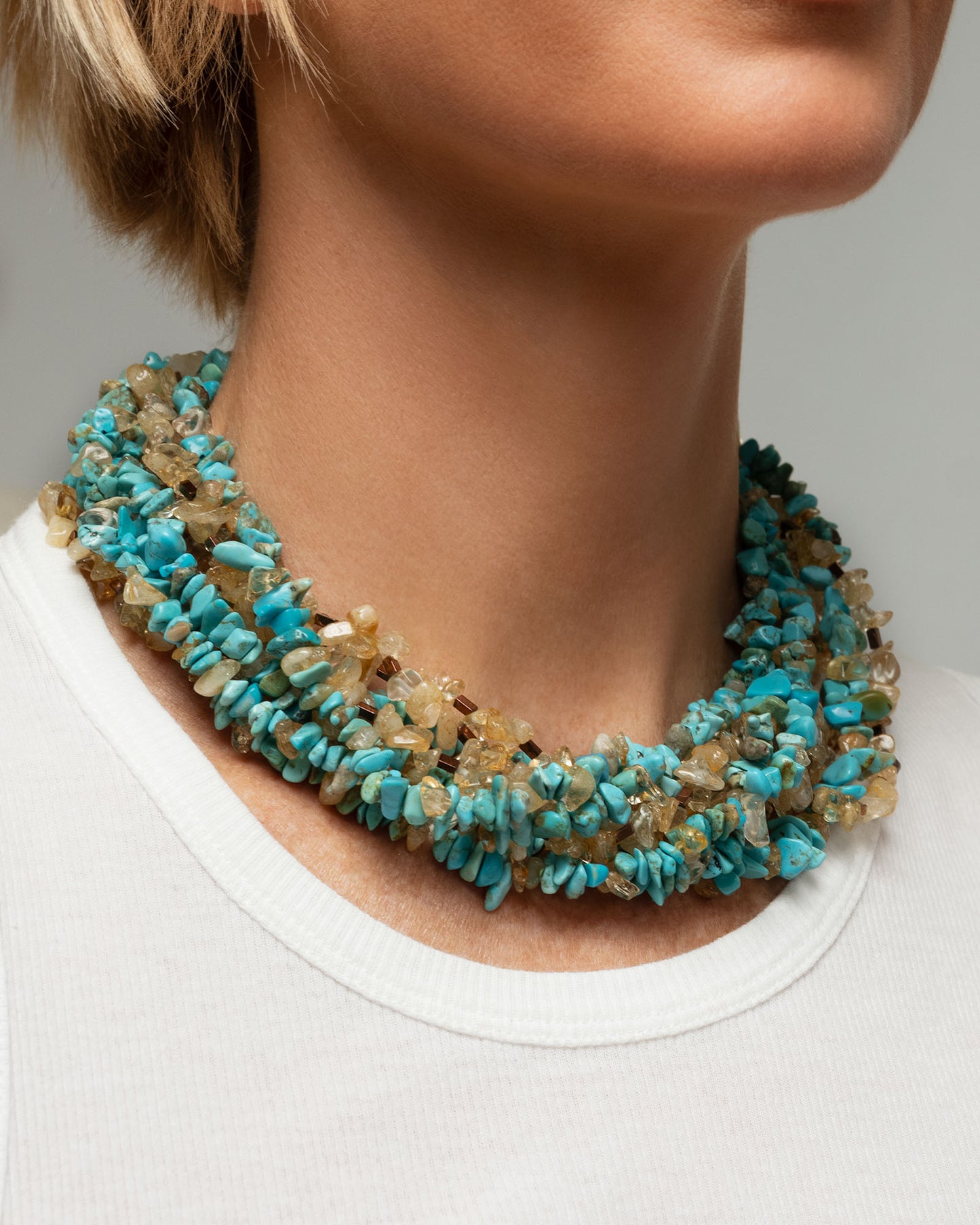 Turquoise, Citrine, Hematite Multi Layered Necklace