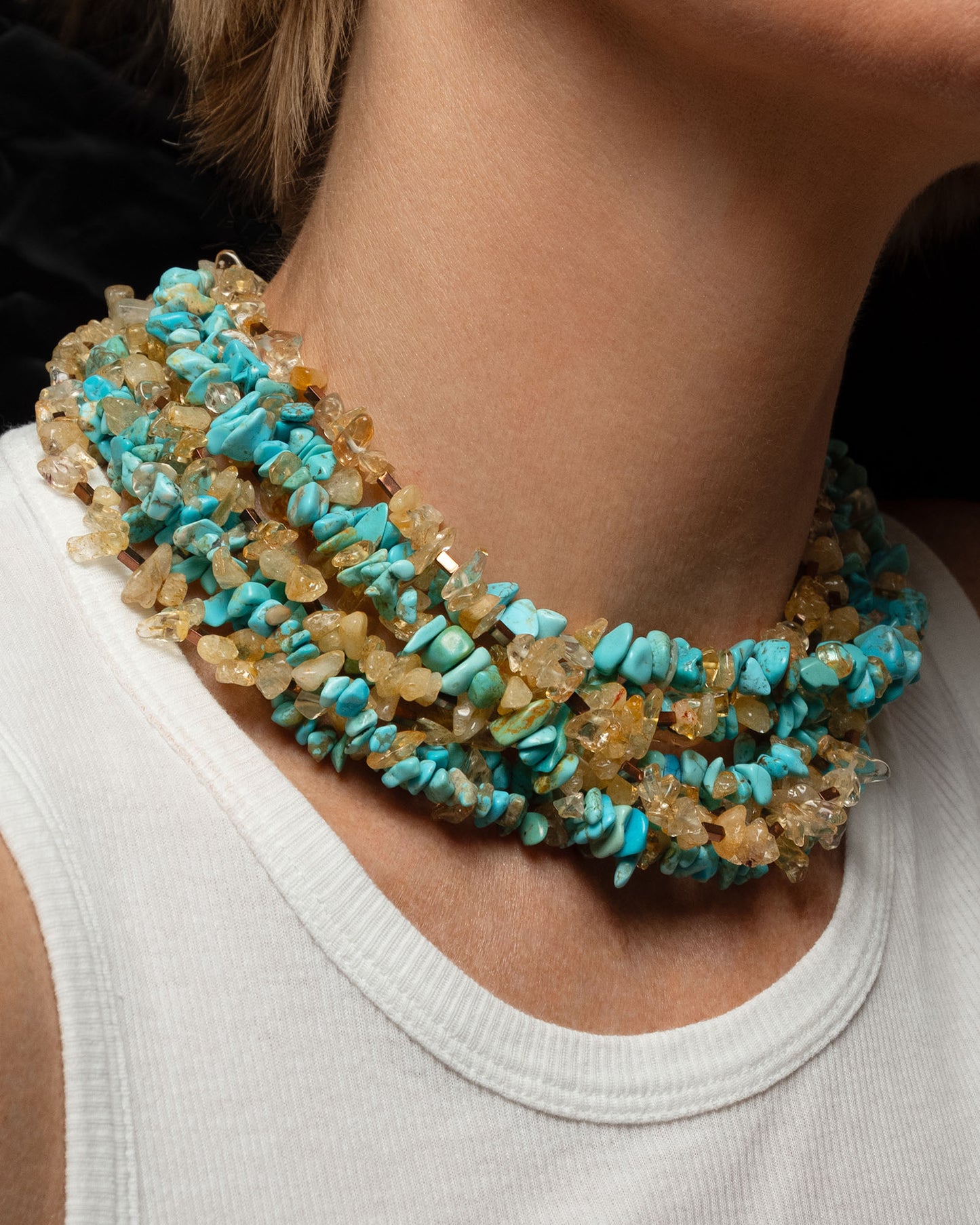 Turquoise, Citrine, Hematite Multi Layered Necklace