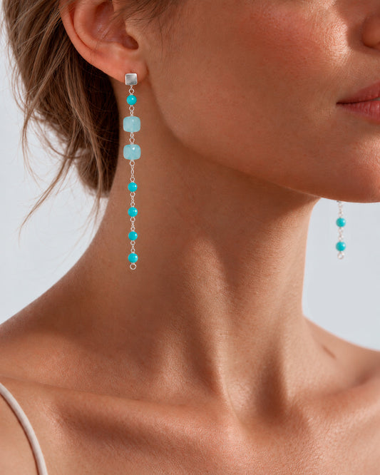 Amazonite Beaded Earrings with Silver Chain