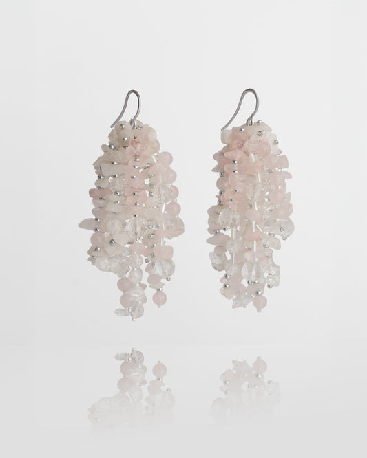 Fringe Earrings with Pink and Milky Quartz