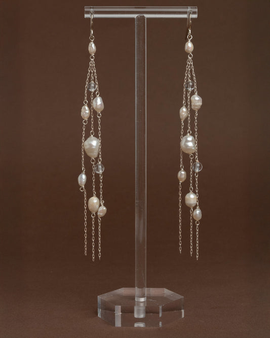 Pendientes con Borla de Perlas y Cuarzo