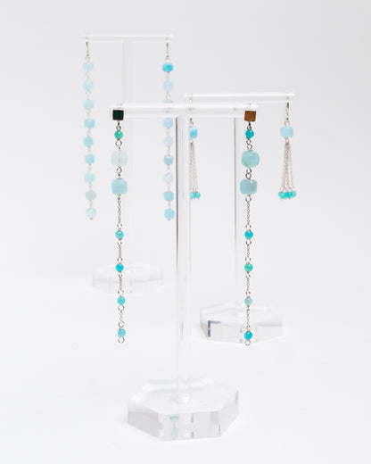 Pendientes artesanales de amazonita con cadena de plata