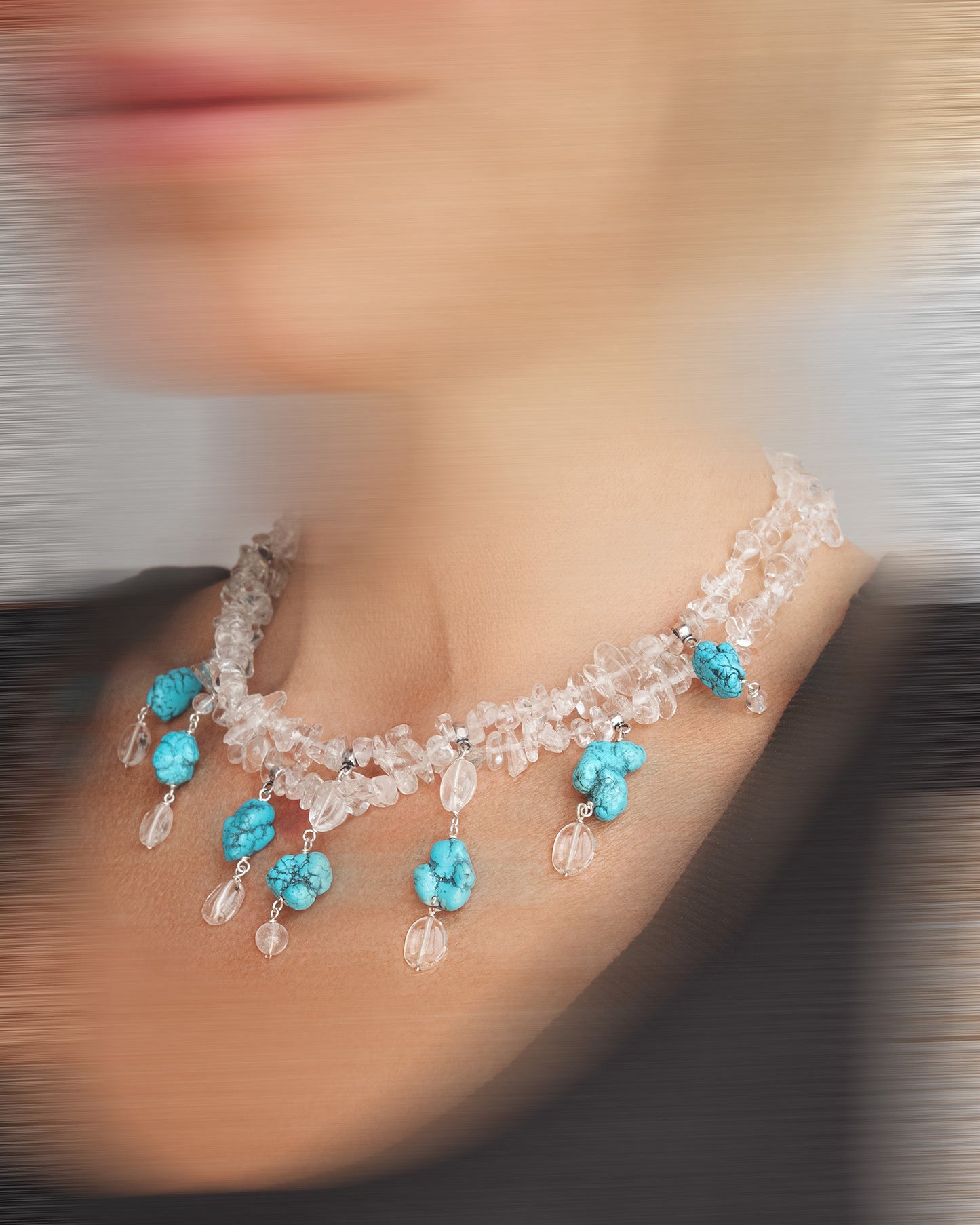 Quartz Necklace With Turquoise Charms