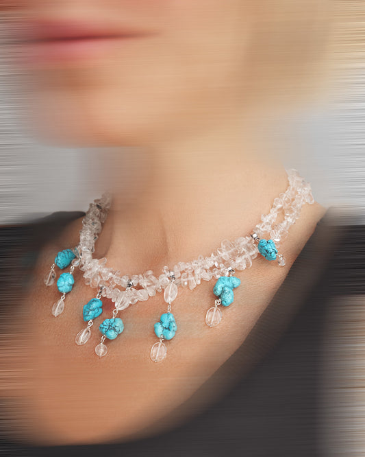 Quartz Necklace With Turquoise Charms