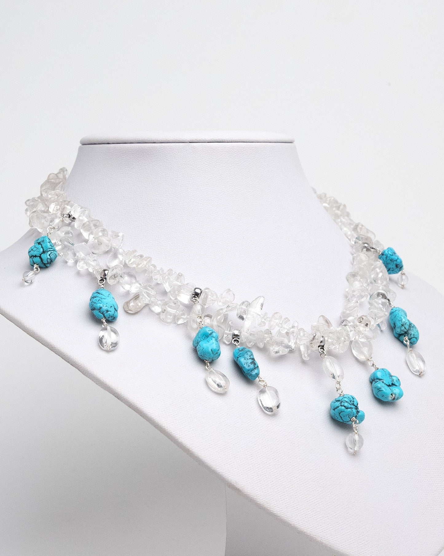 Quartz Necklace With Turquoise Charms