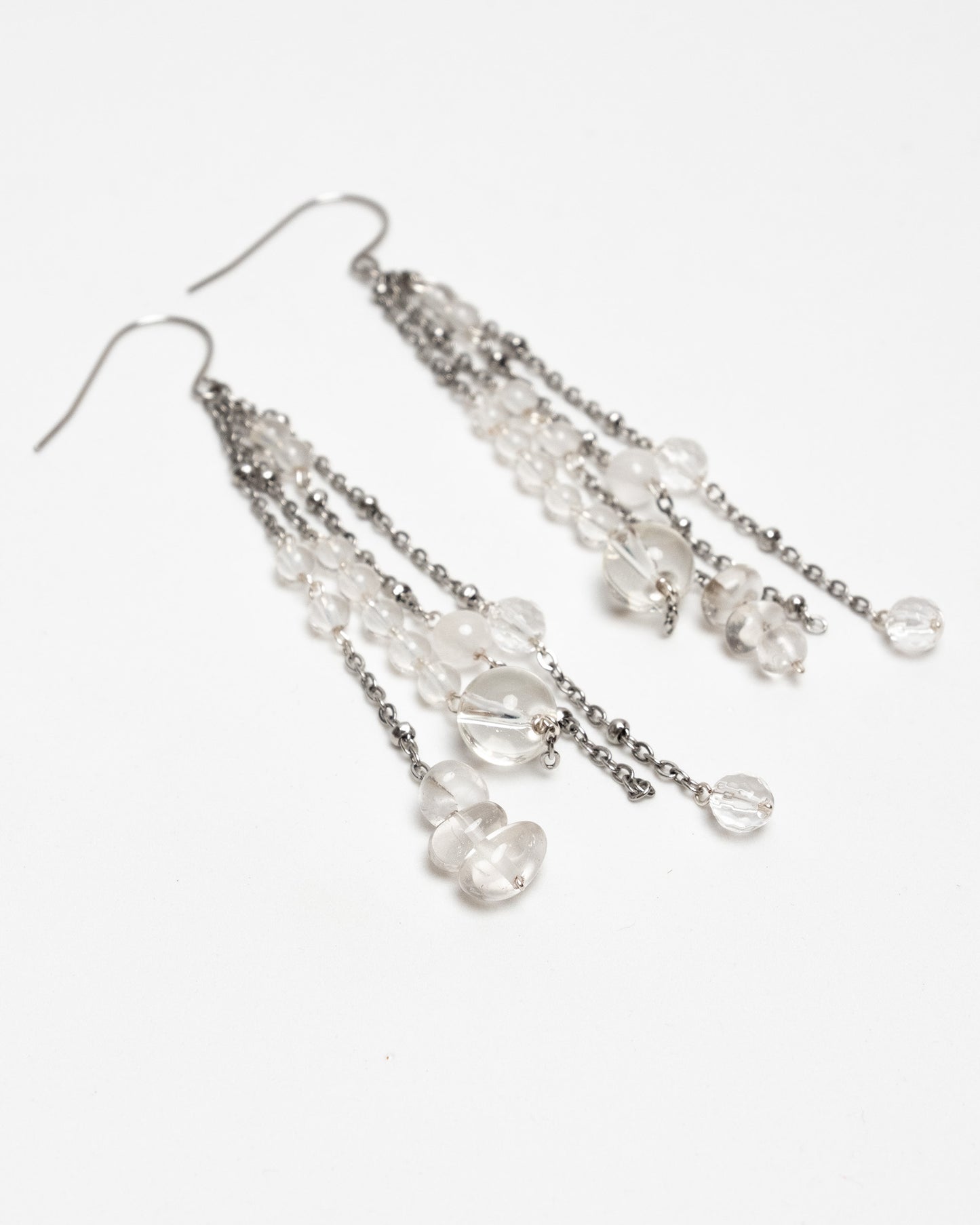 Quartz and Stainless Steel Fringe Earrings