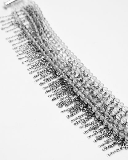 Pulsera de cuarzo y acero inoxidable con cierre magnético y cadenas tipo flecos