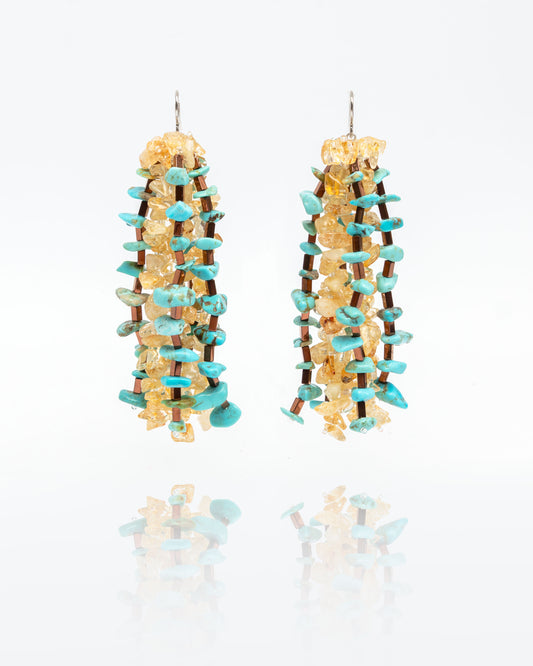 Turquoise, Citrine, Hematite Tassel Earrings