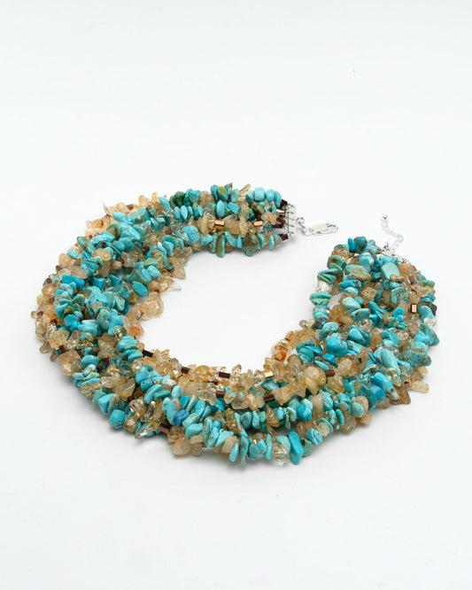Turquoise, Citrine, Hematite Multi Layered Necklace