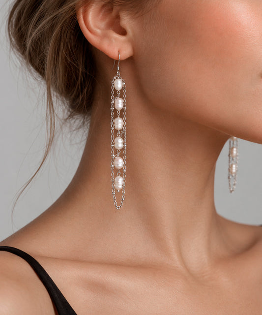 Baroque Pearl Chain Net Earrings