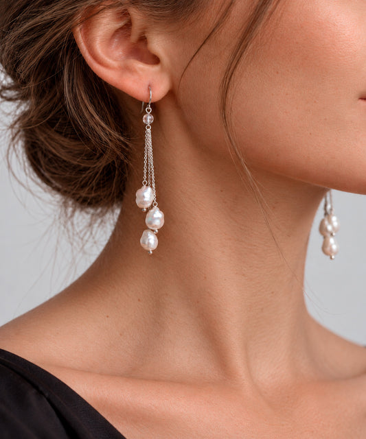 Cascade 3 Large Pearls Earrings